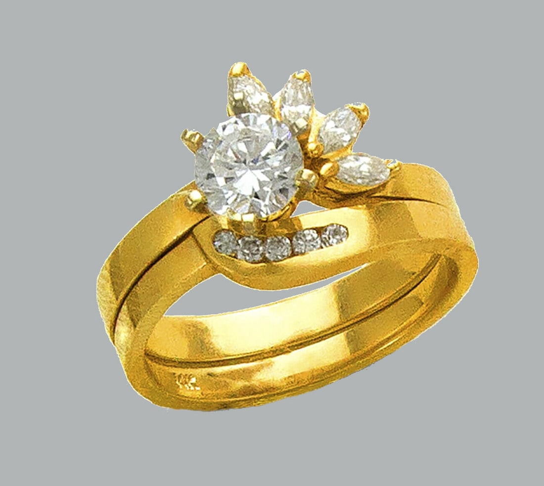 14K YELLOW GOLD LADIES CZ ENGAGEMENT RING MATCHING BAND: NEW 14K YELLOW GOLD CZ RINGSNew 14K Yellow solid gold rings2 RingsRing size 7Measures, 6mm wide bandCubic Zirconia Polished Finish Apx Weight: 6.3g