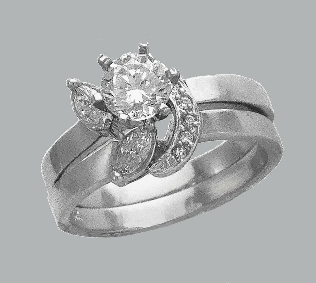 14K WHITE GOLD LADIES CZ ENGAGEMENT RING MATCHING BAND: NEW 14K WHITE GOLD CZ RINGSNew 14K White solid gold rings2 RingsRing size 7Measures, 5mm wide bandCubic Zirconia Polished Finish Apx Weight: 6g