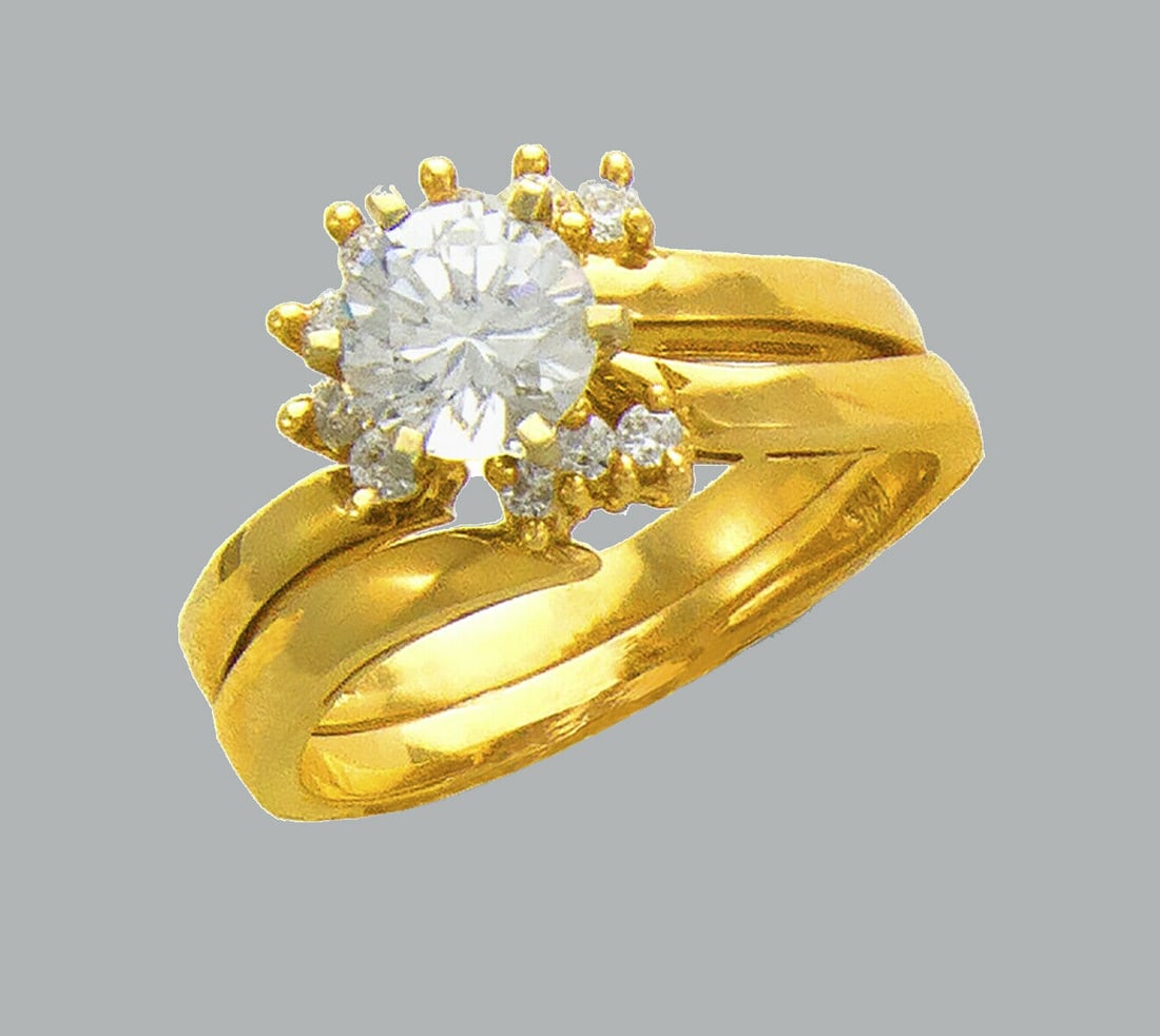 14K YELLOW GOLD LADIES CZ ENGAGEMENT RING MATCHING BAND (1 of 1)