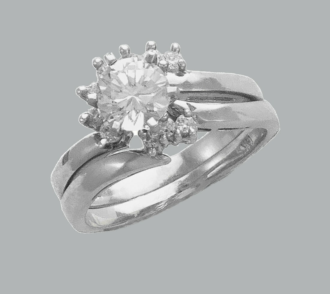 14K WHITE GOLD LADIES CZ ENGAGEMENT RING MATCHING BAND: NEW 14K WHITE GOLD CZ RINGSNew 14K White solid gold rings2 RingsRing size 7Measures, 5mm wide bandCubic Zirconia Polished Finish Apx Weight: 5.8g