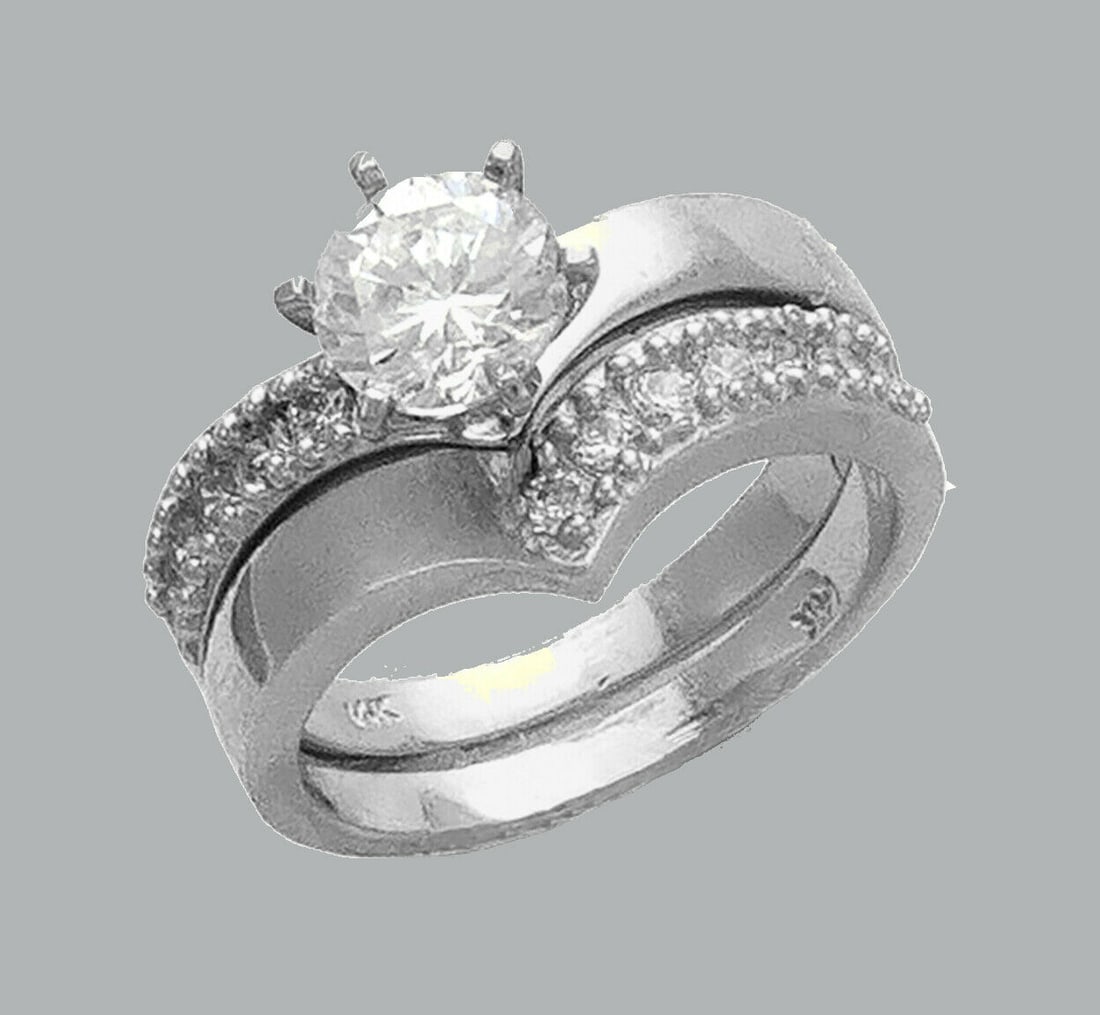 14K WHITE GOLD LADIES CZ ENGAGEMENT RING MATCHING BAND (1 of 1)