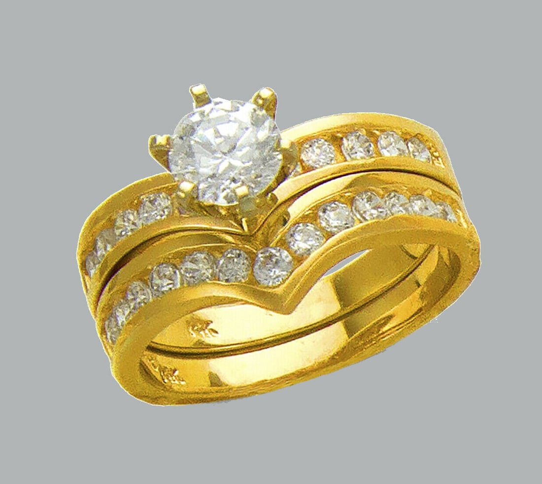 14K YELLOW GOLD LADIES CZ ENGAGEMENT RING MATCHING BAND (1 of 1)