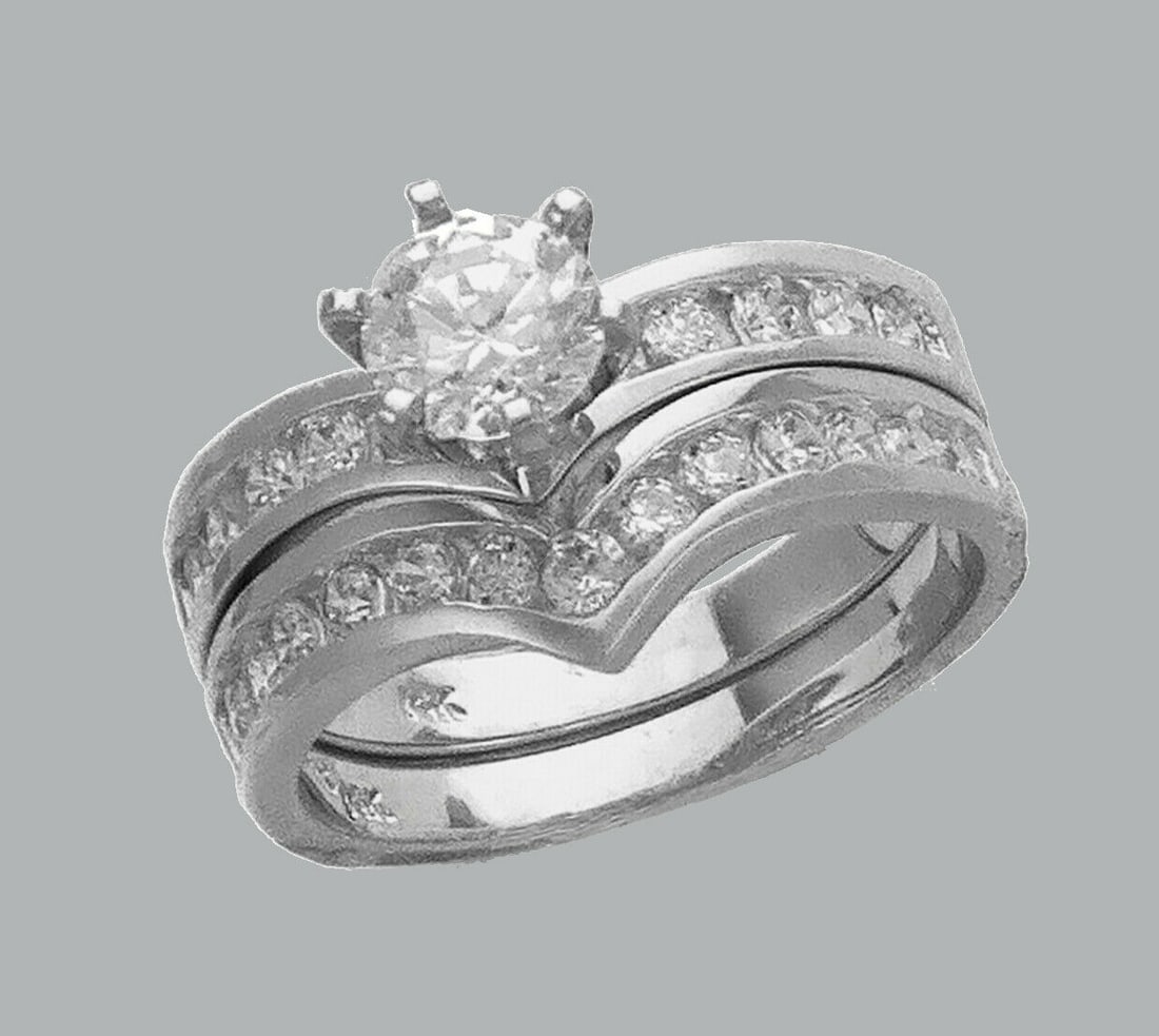 14K WHITE GOLD LADIES CZ ENGAGEMENT RING MATCHING BAND (1 of 1)