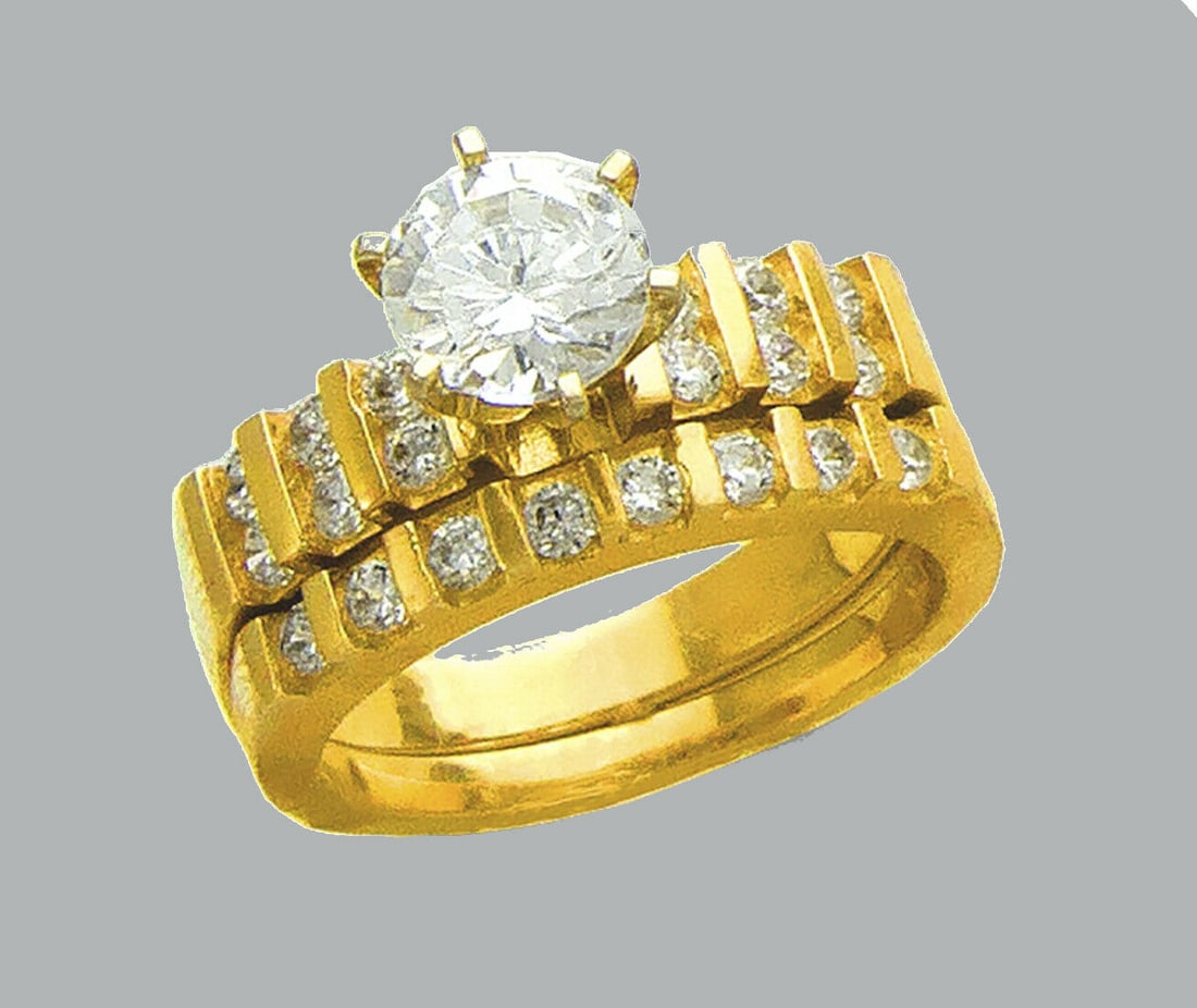 14K YELLOW GOLD LADIES CZ ENGAGEMENT RING MATCHING BAND (1 of 1)