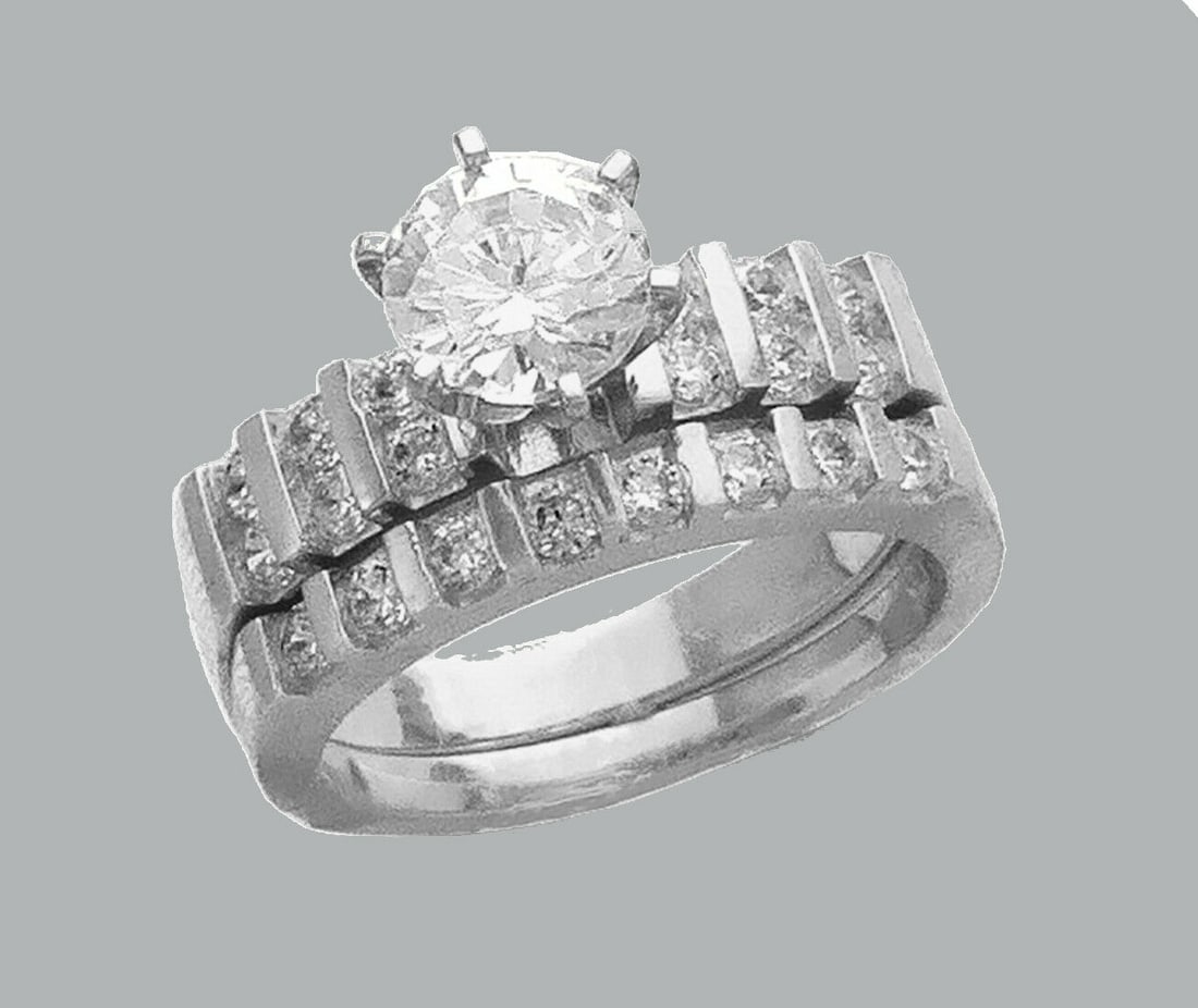 14K WHITE GOLD LADIES CZ ENGAGEMENT RING MATCHING BAND (1 of 1)