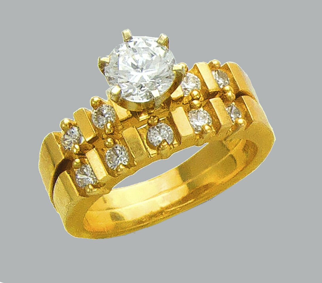 14K YELLOW GOLD LADIES CZ ENGAGEMENT RING MATCHING BAND (1 of 1)