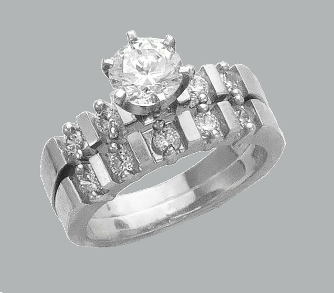 14K WHITE GOLD LADIES CZ ENGAGEMENT RING MATCHING BAND (1 of 1)