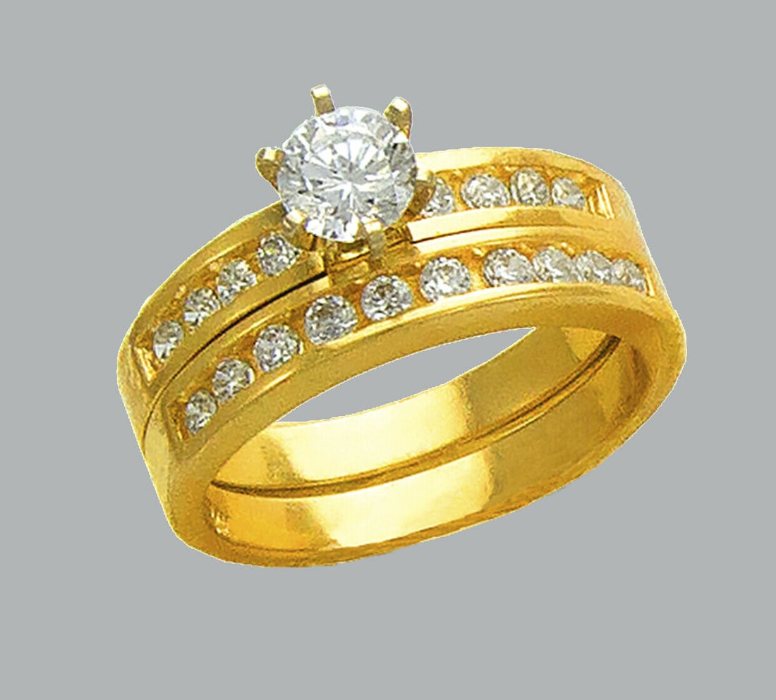 14K YELLOW GOLD LADIES CZ ENGAGEMENT RING MATCHING BAND (1 of 1)