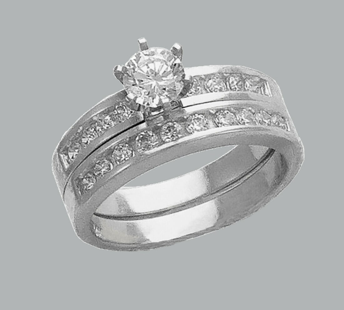 14K WHITE GOLD LADIES CZ ENGAGEMENT RING MATCHING BAND (1 of 1)