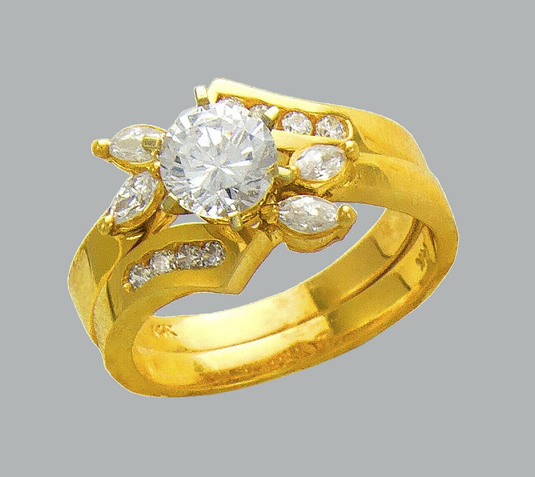 14K YELLOW GOLD LADIES CZ ENGAGEMENT RING MATCHING BAND (1 of 1)