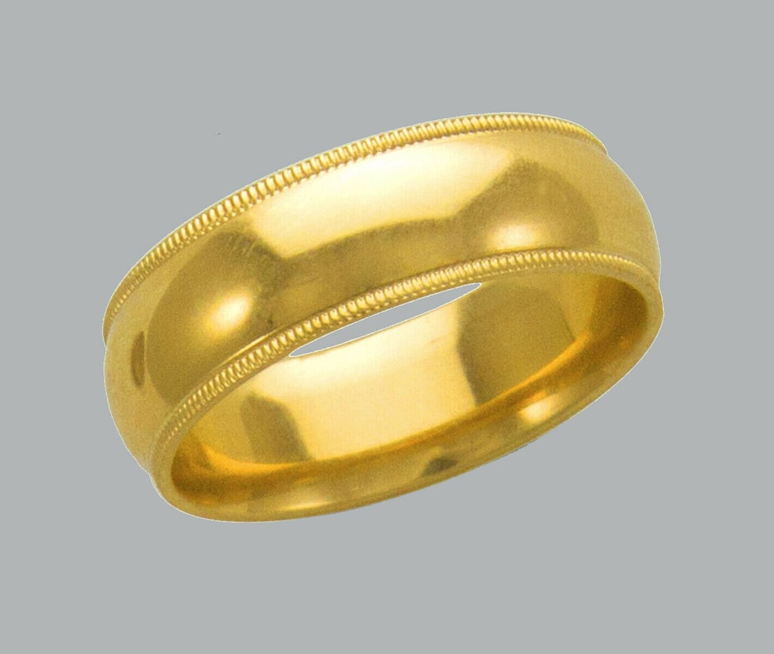 14K Y/GOLD MILLIGRAIN WEDDING BAND RING COMFORT FIT 7mm (1 of 1)