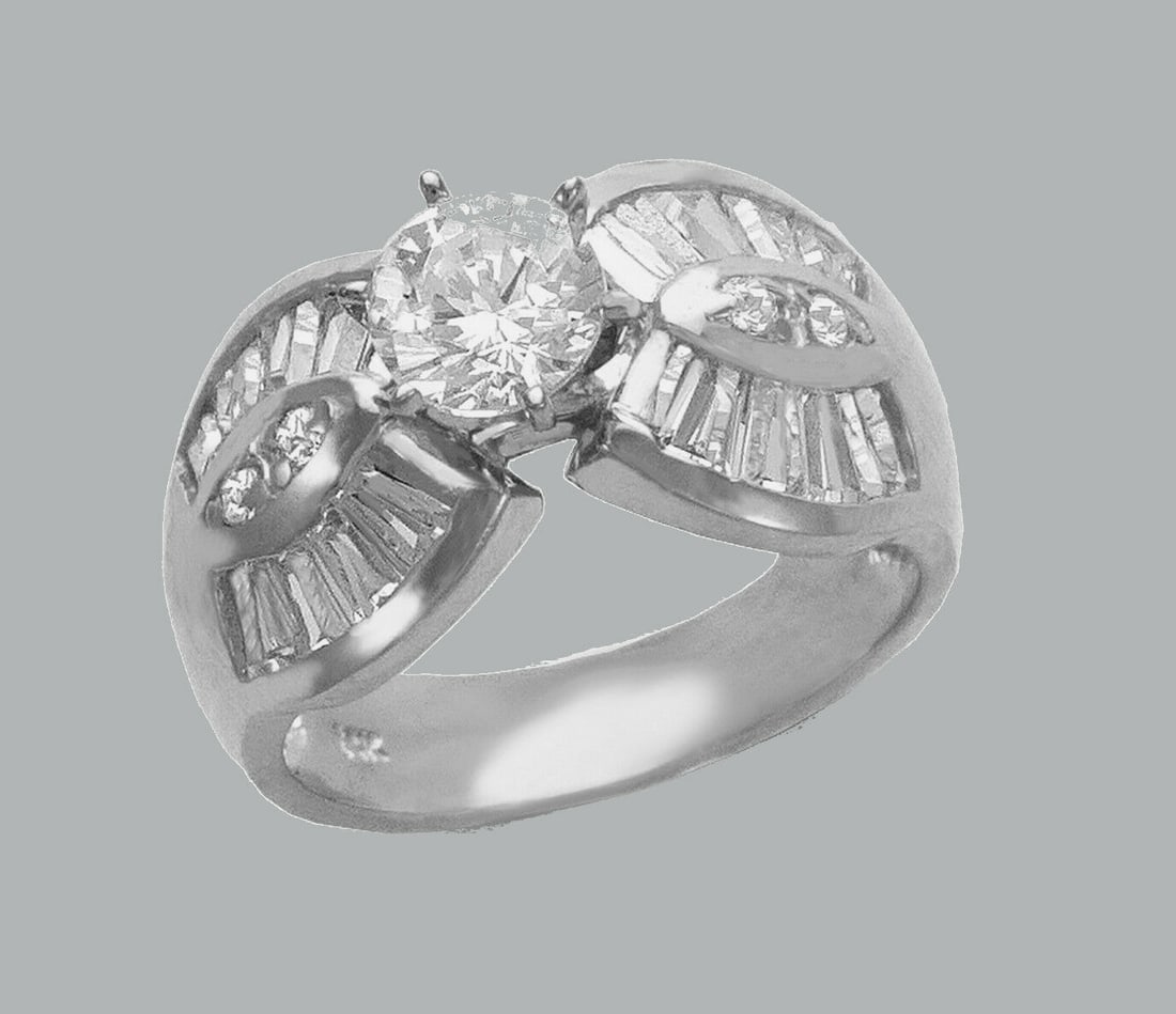 NEW 14K WHITE GOLD LADIES FANCY ENGAGEMENT RING ROUND (1 of 1)