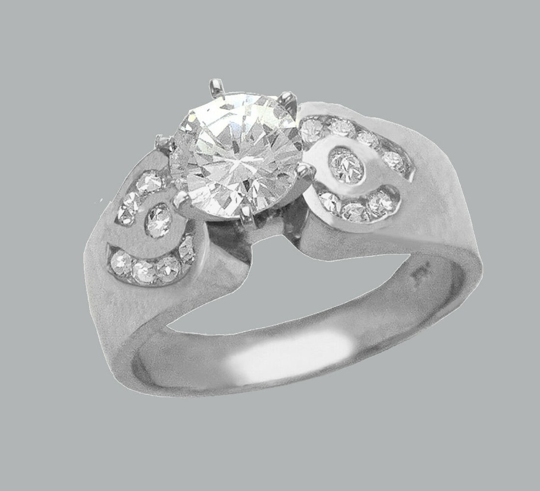 NEW 14K WHITE GOLD LADIES FANCY ENGAGEMENT RING ROUND (1 of 1)