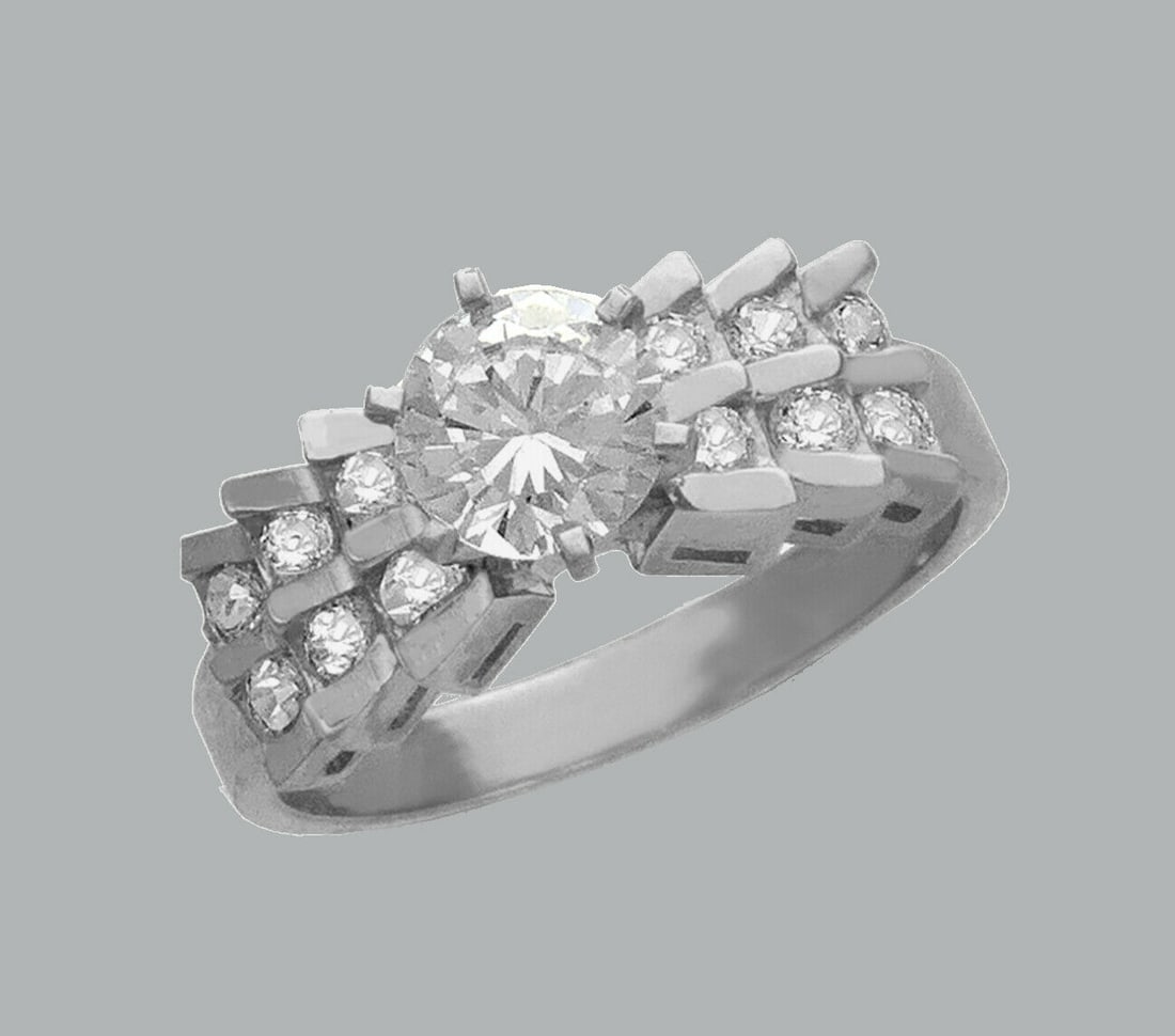 NEW 14K WHITE GOLD LADIES FANCY ENGAGEMENT RING ROUND (1 of 1)