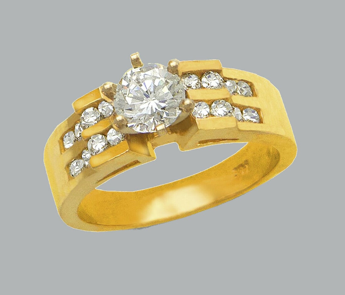 NEW 14K YELLOW GOLD LADIES FANCY ENGAGEMENT RING ROUND (1 of 1)