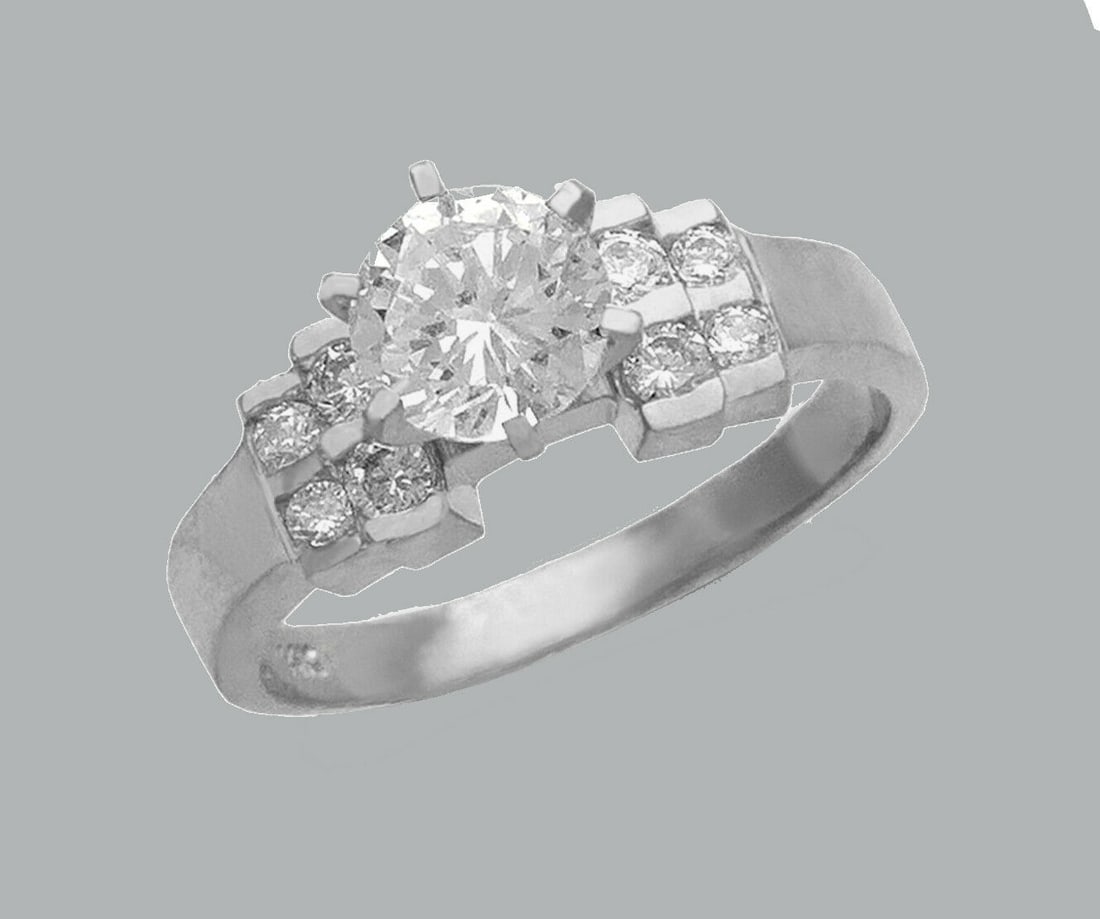 NEW 14K WHITE GOLD LADIES FANCY ENGAGEMENT RING ROUND (1 of 1)