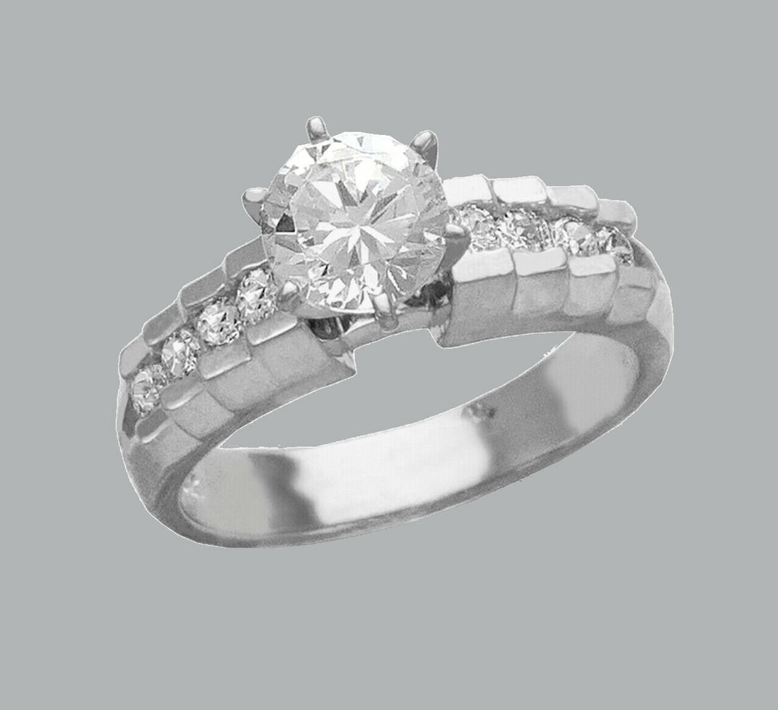 NEW 14K WHITE GOLD LADIES FANCY ENGAGEMENT RING ROUND (1 of 1)