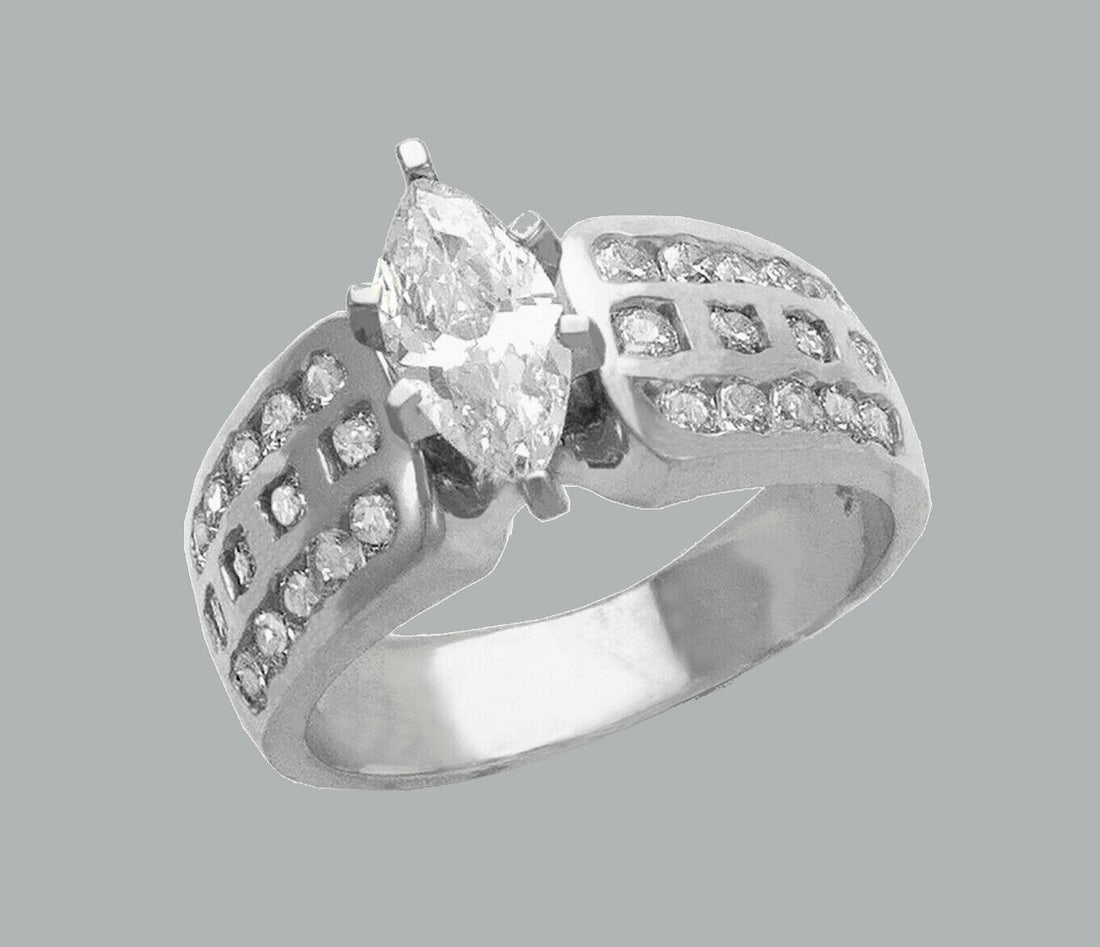 14K WHITE GOLD LADIES FANCY ENGAGEMENT RING MARQUISE (1 of 1)