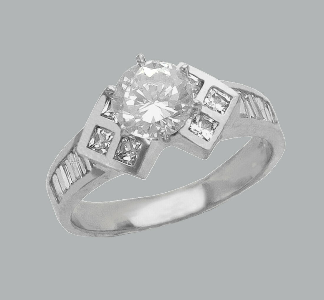 NEW 14K WHITE GOLD LADIES FANCY ENGAGEMENT RING ROUND (1 of 1)