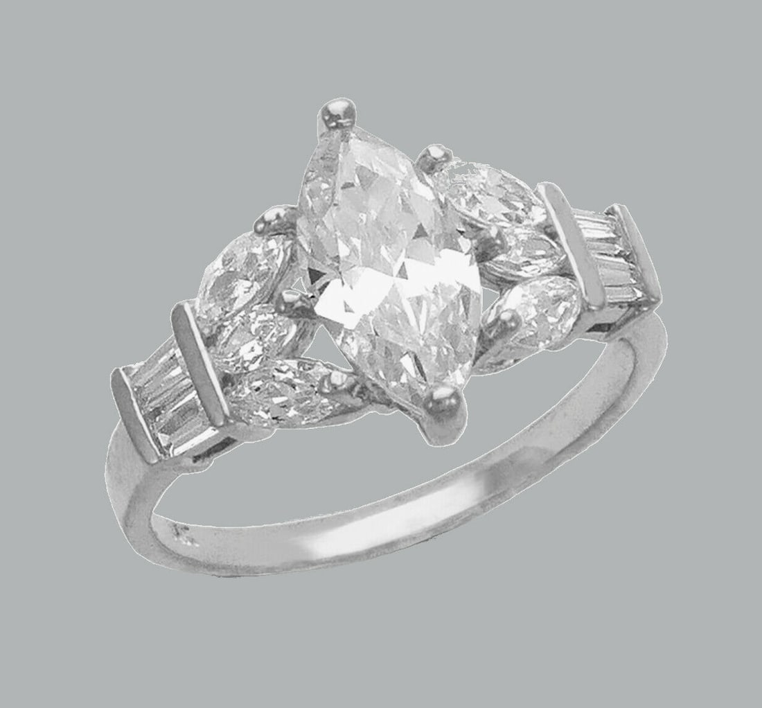 14K WHITE GOLD LADIES FANCY ENGAGEMENT RING MARQUISE (1 of 1)