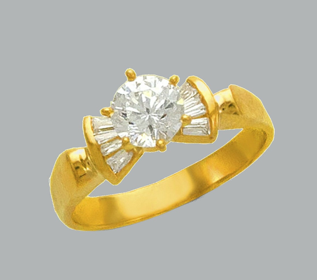14K YELLOW GOLD LADIES FANCY ENGAGEMENT RING ROUND: NEW 14K YELLOW GOLD CZ RINGNew 14K Yellow solid gold ringRing size 7Measures 6mm wide on topCubic Zirconia Polished FinishApx Weight: 3.7g