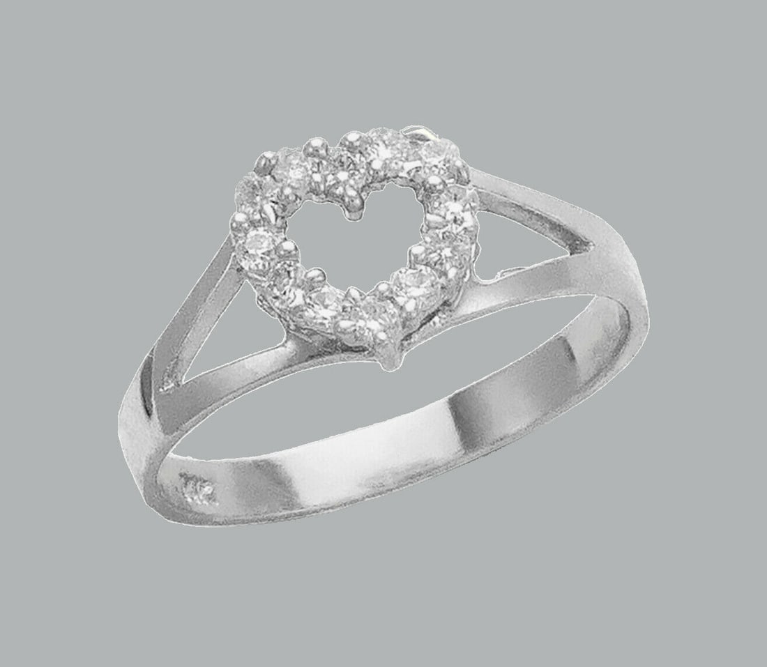 NEW 14K WHITE GOLD LADIES FANCY CZ RING HEART (1 of 1)