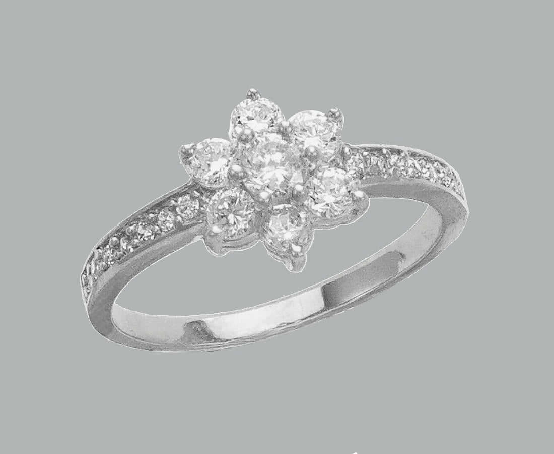 14K WHITE GOLD LADIES FANCY CZ RING FLOWER (1 of 1)