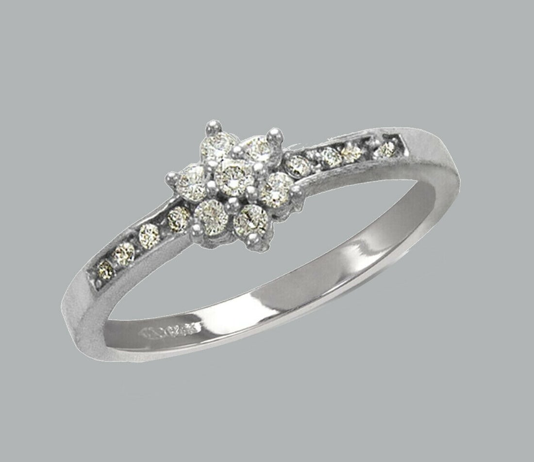 NEW 14K WHITE GOLD LADIES FANCY CZ RING FLOWER SMALL (1 of 1)