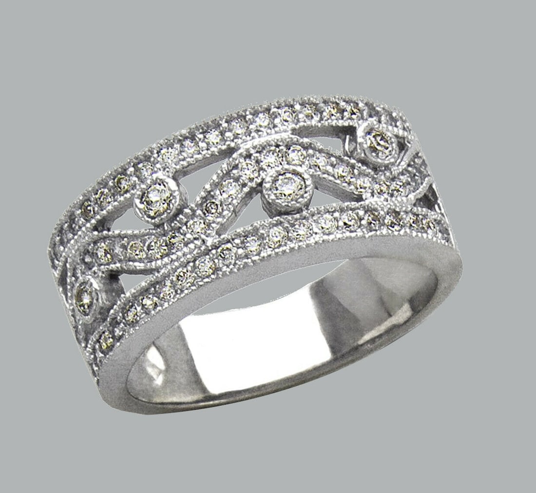 NEW 14K WHITE GOLD LADIES FANCY CZ RING FILIGREE BAND (1 of 1)