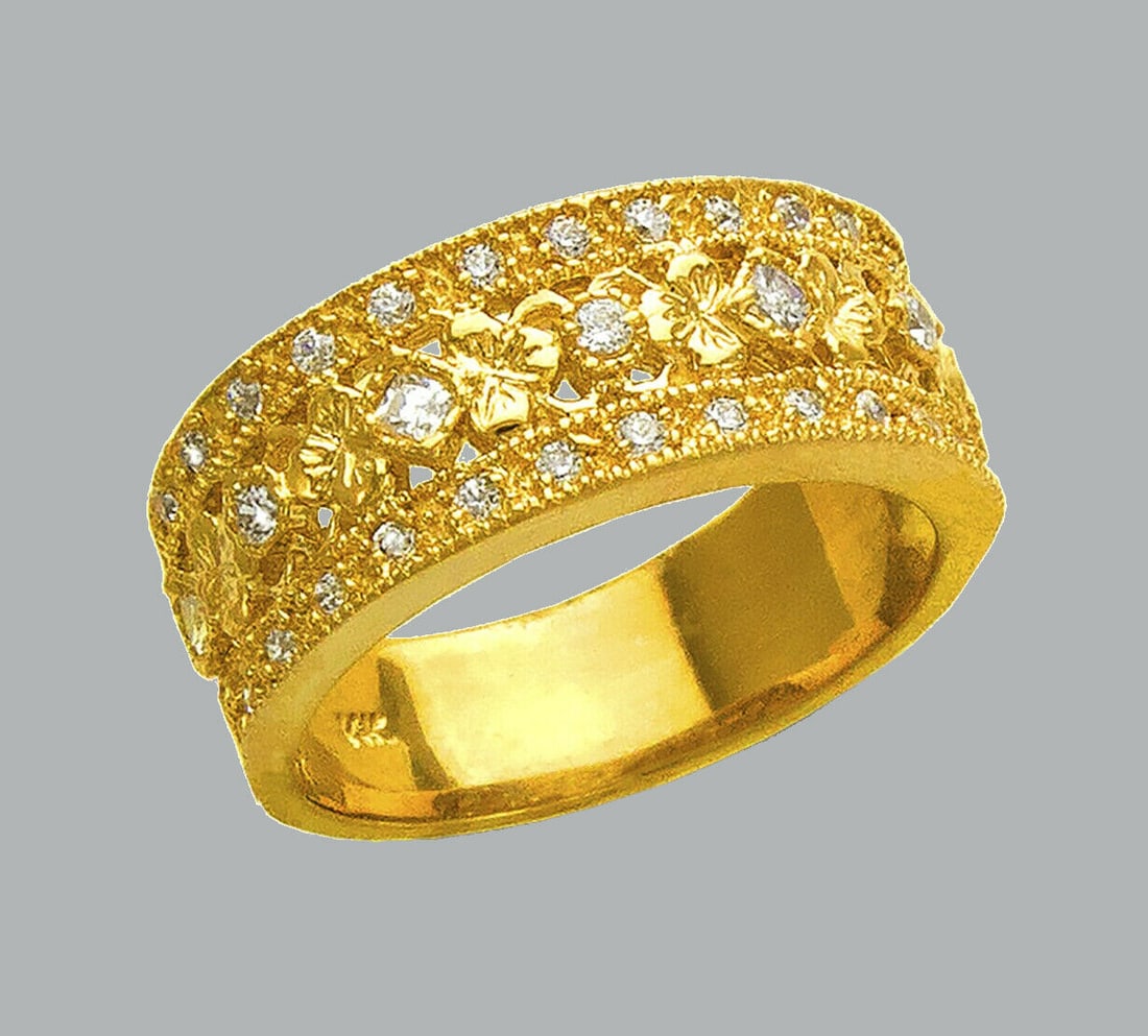 14K YELLOW GOLD LADIES CZ RING FILIGREE BAND FLOWER (1 of 1)