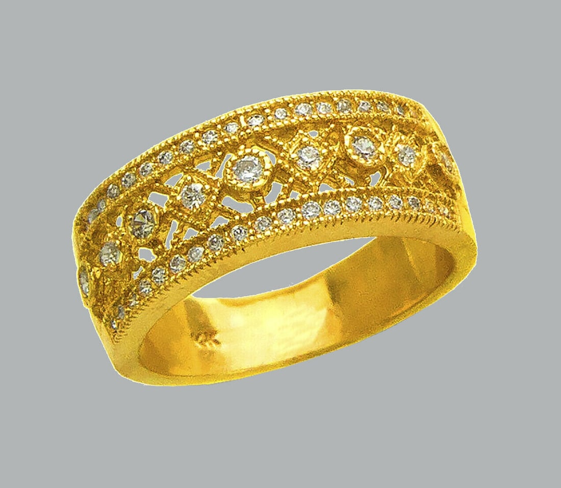 14K YELLOW GOLD LADIES CZ RING FILIGREE BAND FLOWER (1 of 1)