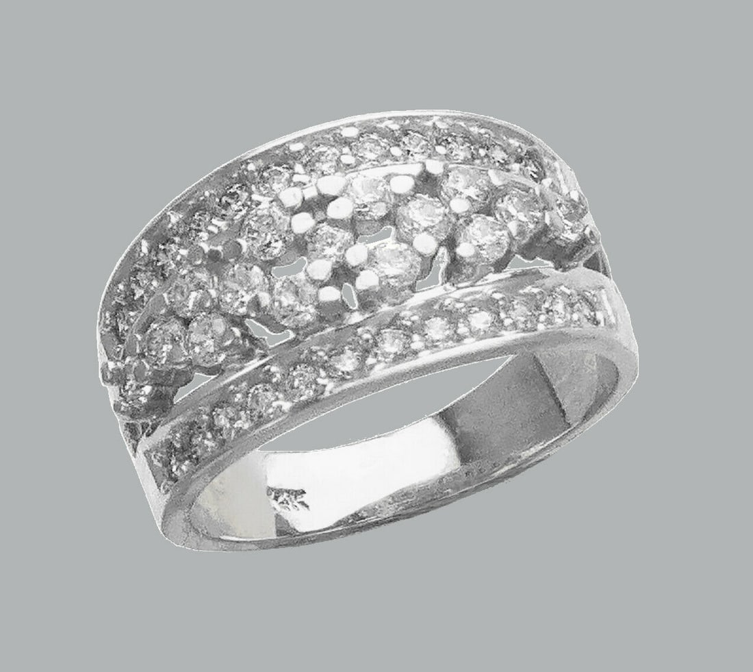 NEW 14K WHITE GOLD LADIES FANCY CZ RING COCKTAIL (1 of 1)