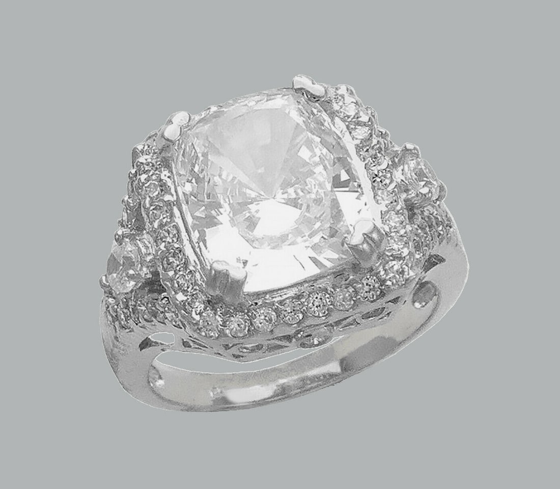 NEW 14K WHITE GOLD LADIES FANCY CZ ENGAGEMENT RING (1 of 1)