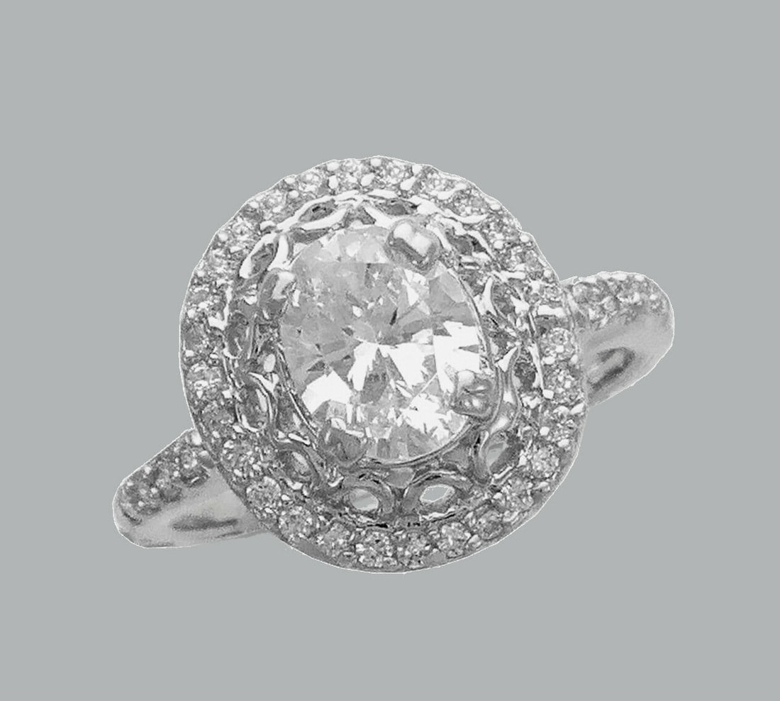 NEW 14K WHITE GOLD CZ ENGAGEMENT RING OVAL HALO (1 of 1)