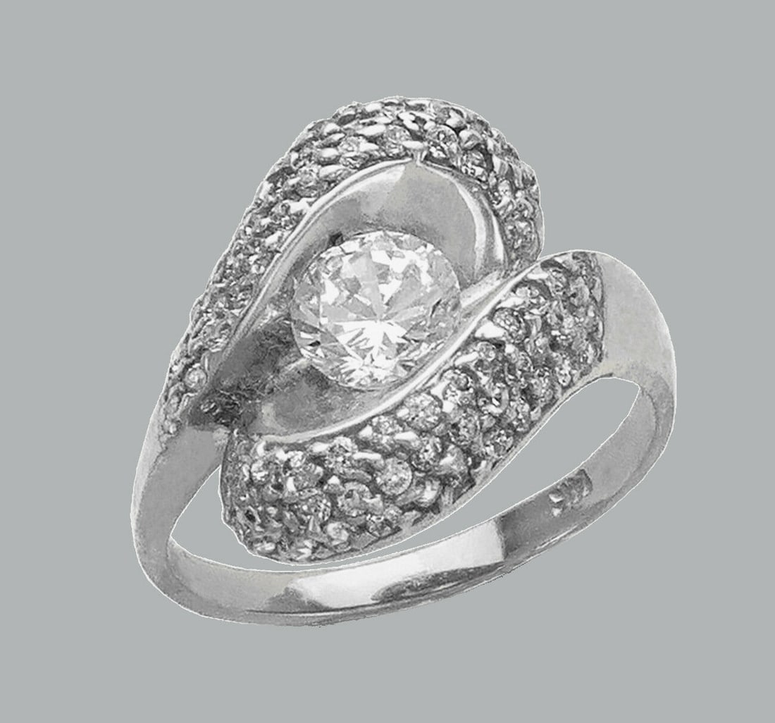 NEW 14K WHITE GOLD LADIES FANCY CZ ENGAGEMENT RING (1 of 1)