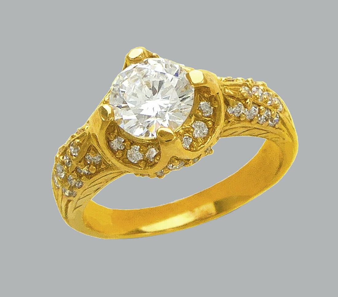 NEW 14K YELLOW GOLD LADIES FANCY CZ ENGAGEMENT RING (1 of 1)