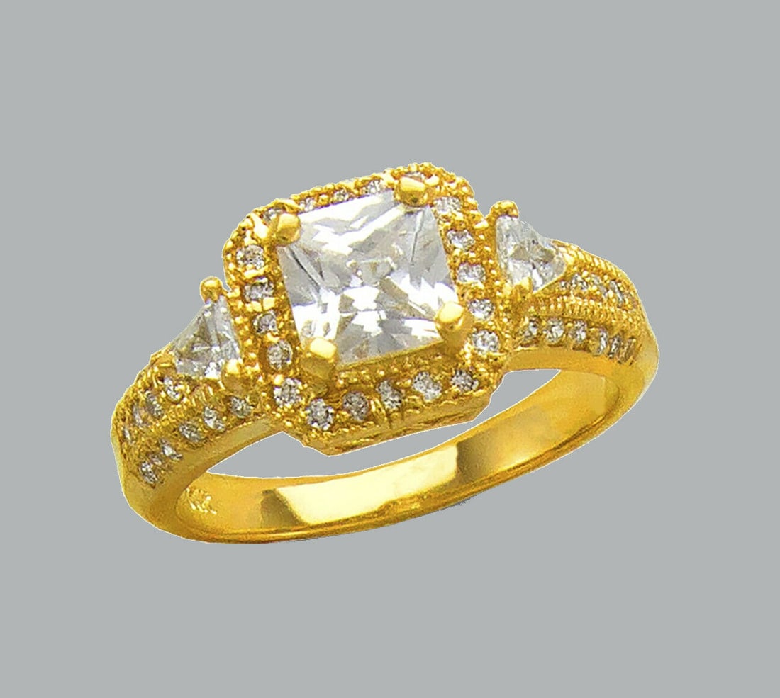 14K YELLOW GOLD CZ ENGAGEMENT RING PRINCESS CUT (1 of 1)