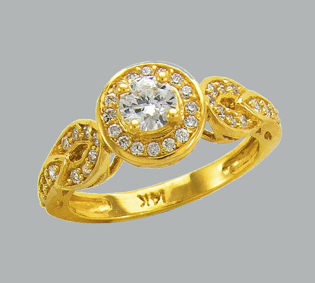 14K YELLOW GOLD LADIES FANCY CZ ENGAGEMENT RING HALO (1 of 1)