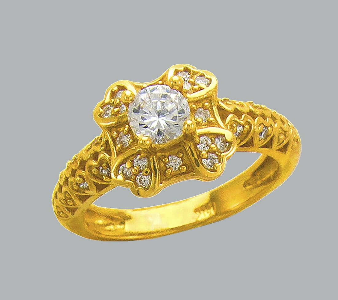14K YELLOW GOLD LADIES FANCY CZ ENGAGEMENT RING HEARTS (1 of 1)
