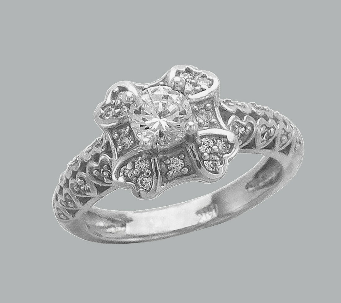 14K WHITE GOLD LADIES FANCY CZ ENGAGEMENT RING HEARTS (1 of 1)