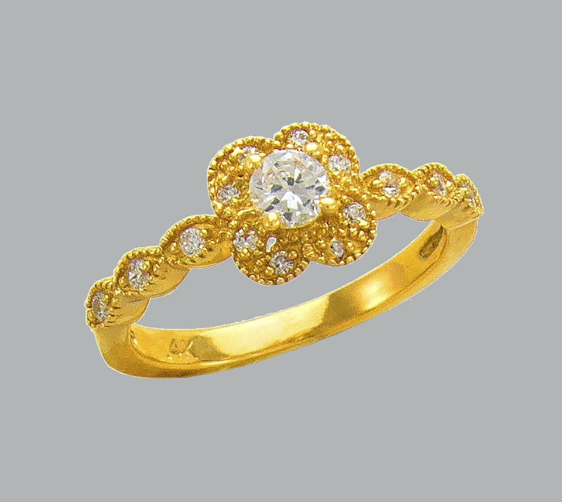 14K YELLOW GOLD CZ ENGAGEMENT RING FILIGREE FLOWER (1 of 1)