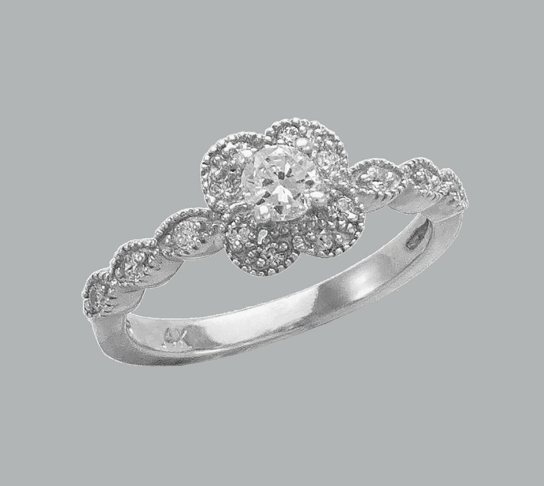 14K WHITE GOLD CZ ENGAGEMENT RING FILIGREE FLOWER (1 of 1)