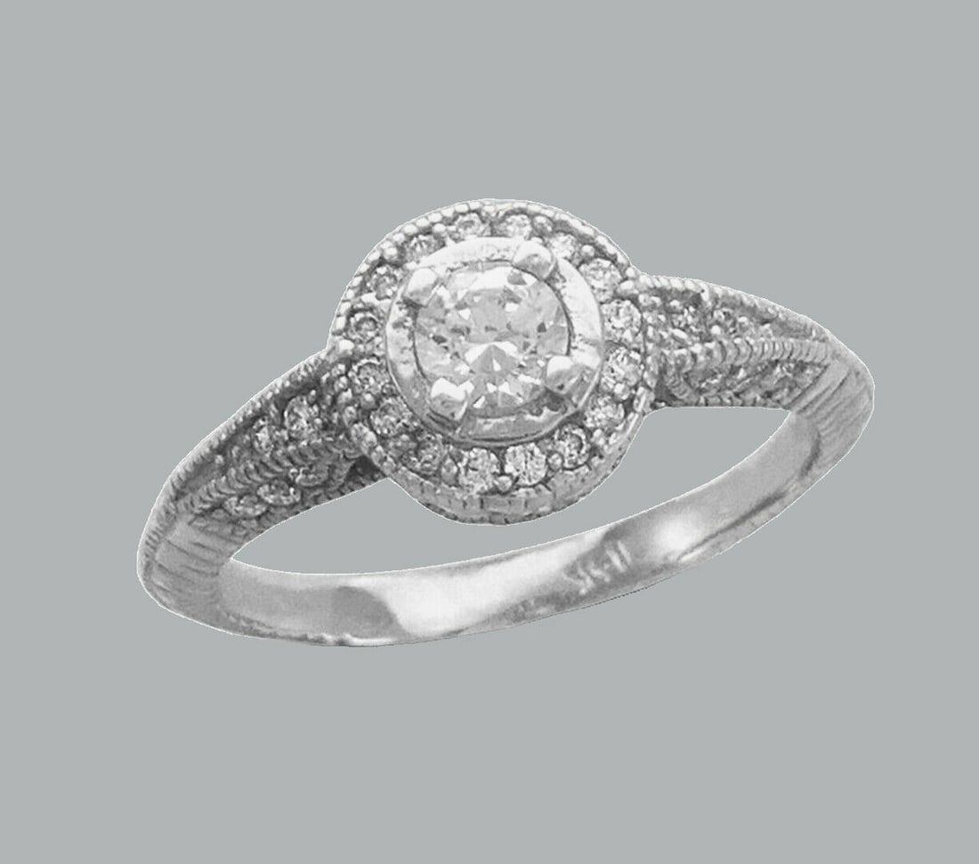 14K WHITE GOLD CZ ENGAGEMENT RING FILIGREE HALO (1 of 1)
