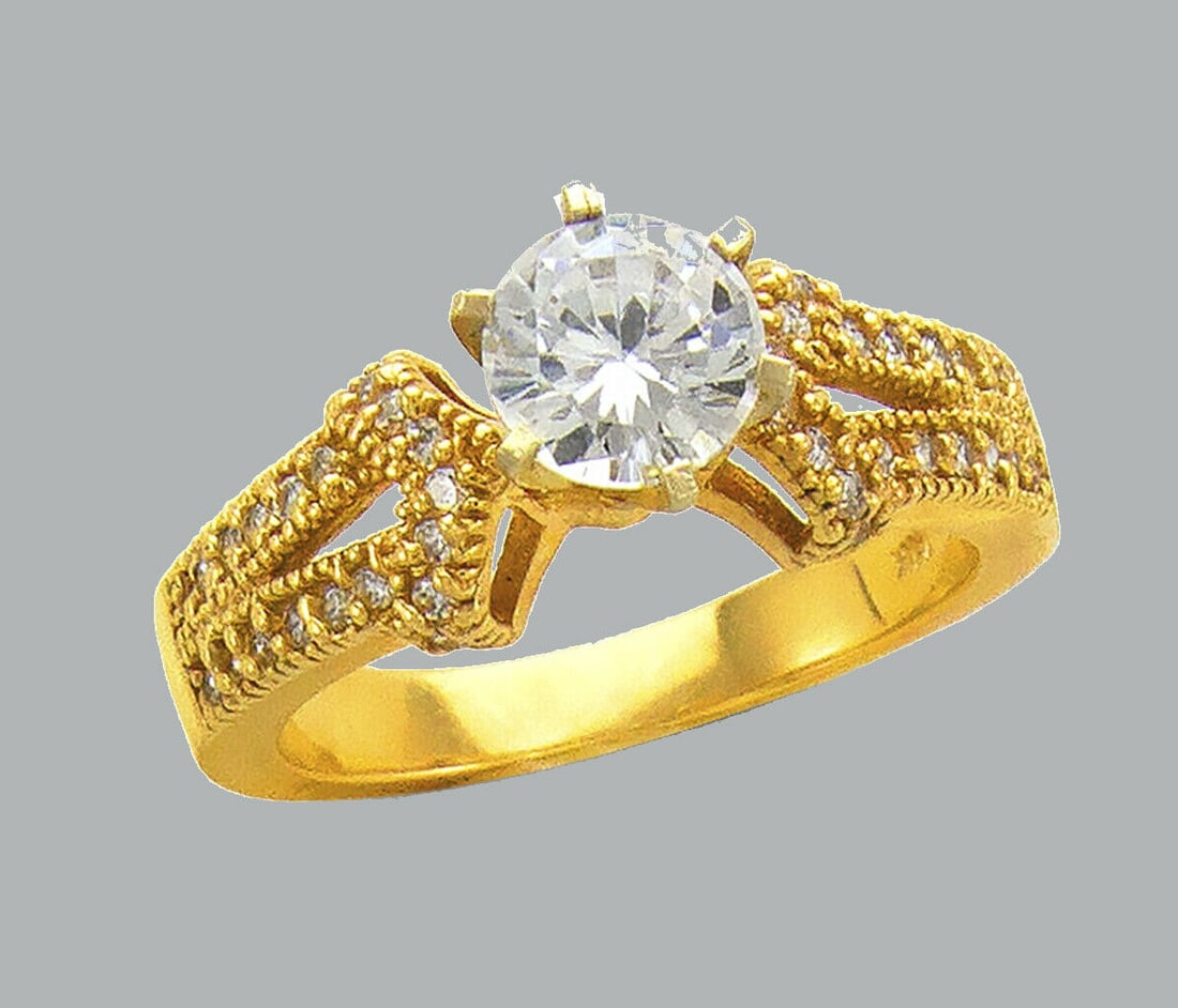 NEW 14K YELLOW GOLD LADIES FANCY CZ ENGAGEMENT RING (1 of 1)
