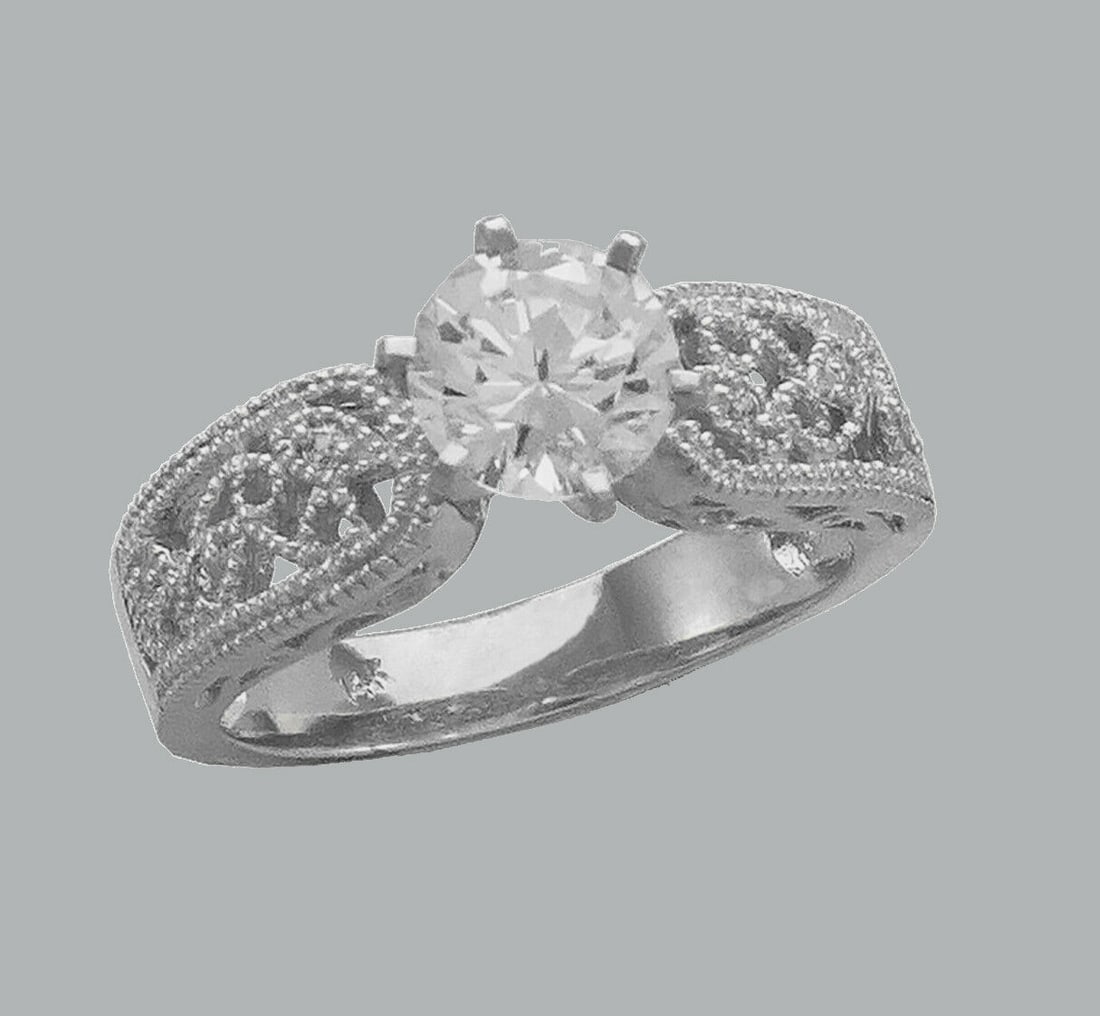 14K WHITE GOLD LADIES CZ ENGAGEMENT RING FILIGREE (1 of 1)
