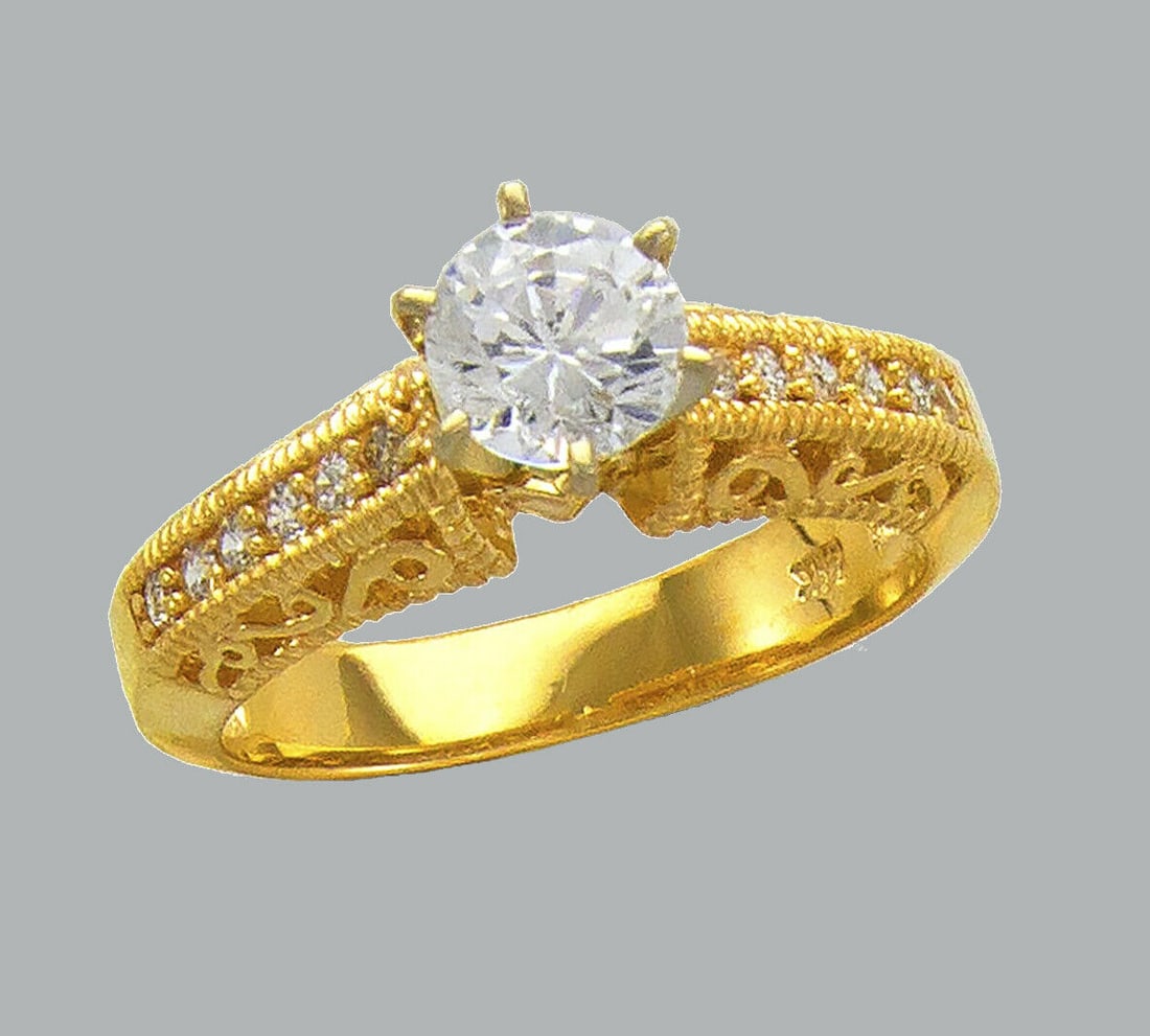 14K YELLOW GOLD LADIES CZ ENGAGEMENT RING FILIGREE (1 of 1)
