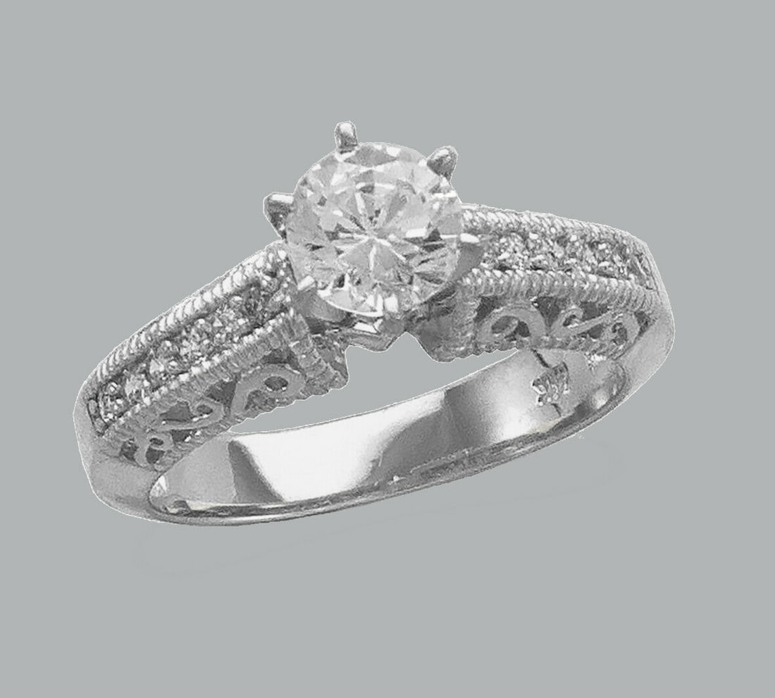 14K WHITE GOLD LADIES CZ ENGAGEMENT RING FILIGREE (1 of 1)