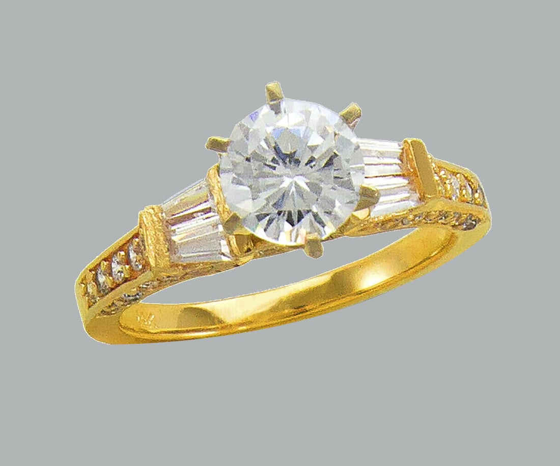 NEW 14K YELLOW GOLD LADIES FANCY CZ ENGAGEMENT RING (1 of 1)