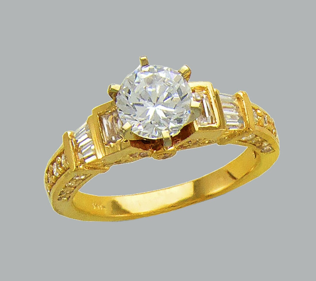 NEW 14K YELLOW GOLD LADIES FANCY CZ ENGAGEMENT RING (1 of 1)
