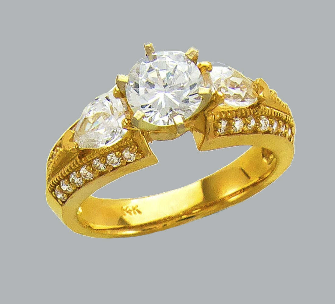 NEW 14K YELLOW GOLD LADIES FANCY CZ ENGAGEMENT RING (1 of 1)